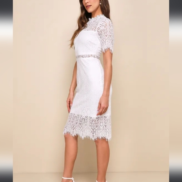 Lulus Remarkable White Sheer Lace Dress Size Small New - Picture 9 of 12